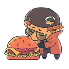 a drawing of a person hugging a large hamburger