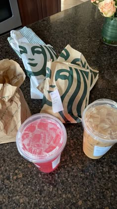 three different types of food sitting on top of a counter