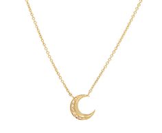 With its modern, minimal design, this Harwell Godfrey necklace adds a hint of celestial style to any collection. Hanging from the adjustable 18K yellow gold chain is an 18K yellow gold crescent covered in a surface of tiny white diamonds. Alone or layered with your other favorites, it offers a playful elegance.total length : adjustable : 14", 16" and 18" : 18K yellow gold18K yellow gold and diamond crescent : 5/16" diameterdiamonds : 1mm diameter each18K yellow gold lobster clasp closure Fine Yellow Gold Necklace With Moon Phase Detail, Fine Yellow Gold Moon Phase Necklace, Elegant Gold Half Moon Necklace, Yellow Gold Moon-shaped Jewelry With Delicate Chain, Elegant Moon-shaped Necklace With Delicate Chain, Elegant Yellow Gold Moon Phase Necklaces, Luxury Yellow Gold Crescent Necklace, Elegant Yellow Gold Moon Phase Necklace, Gold Moon Phase Necklace In Fine Jewelry