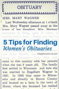 an old newspaper article with the title 5 tips for finding women's obitaries