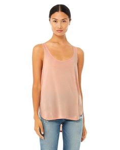 Ladies' Flowy Side Slit Tank - PEACH - S | Bella + Canvas Women's Flowy Side-Slit Tank Top in Peach Size Small | Polyester Blend Workout Tops For Women, Blank Apparel, Flowy Tank Tops, Flowy Tank, Black Tank Tops, Workout Tops, Womens Tank, Cotton Spandex, Bella Canvas