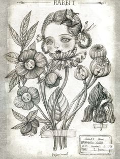 a drawing of a girl surrounded by flowers