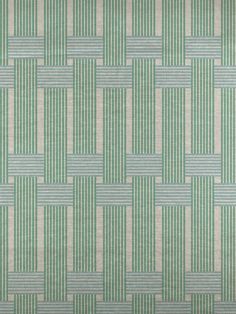 a green and white wallpaper pattern with squares on the bottom, in shades of blue