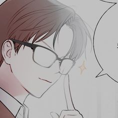 an anime character with glasses and a speech bubble