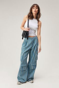 Twill Stripe Cargo Pants Wide Leg Cargo Pants, Stripe Pants, Blue Fits, Top Sweater, Crop Top Sweater, Shopping Day, Cocktail Bar, Free Fabric, Stripes Pattern