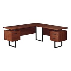 an l - shaped desk with two drawers on each side and one drawer at the end