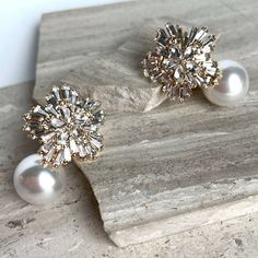 New ~ Anthropologie, Bhldn, Crystal Flower Pearl Drop Earrings Sparkling Blooms And Pearly Pendants Make A Perfect Pair On These Romantic Stud Earrings. Tiny Baguette And Pear Shaped Crystals, Forming A Floral Silhouette, Sparkle At Every Turn While Large Lustrous Pearls Are Showcased Below. These Dramatic Statement Earrings Won't Go Unnoticed! Perfect For Date Night Or Any Formal Event. Approx. 1-1/4"L, 7/8"W. Gold Plated, Glass Crystal, Acrylic Pearl, Post Backs Included. Nwot *Photo On Model Elegant Crystal Flower Shape Earrings For Party, Chic Silver Flower Earrings For Wedding, Flower Cluster Earrings For Party, White Flower-shaped Evening Jewelry, Chic White Crystal Earrings For Party, White Flower Earrings For Evening, Glamorous White Cluster Earrings For Party, Glamorous White Flower Earrings, Glamorous White Flower Jewelry