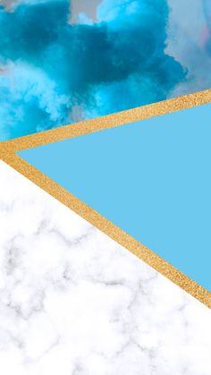 a blue and gold triangle with clouds in the background