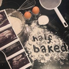 an assortment of baking ingredients including eggs and flour