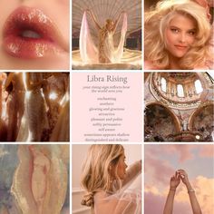 a collage of photos with the words libra rising on them and images of women's faces