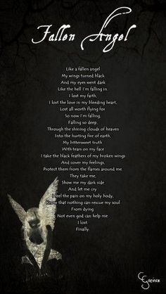 a poem written in black with an owl on it's face and the words fallen angel