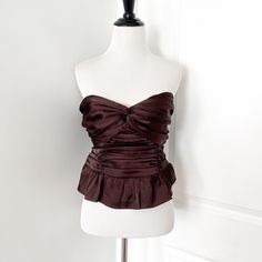 Express Brown Satin Ruched Strapless Top Brand New With Tags Size Medium Top Shirt Blouse Tank Tanktop Sleeveless Strapless Shirt, Brown Satin, Strapless Top, Mood Board, Top Shirt, Shirt Blouses, Top Brands, Top Blouse, Womens Tops