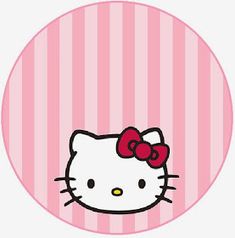 a hello kitty sticker on a pink and white striped background