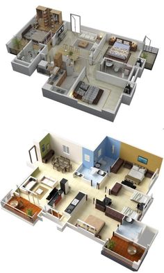 two 3d renderings of the same house