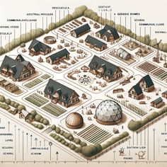 an illustrated diagram of the different types of buildings and structures in which they are located