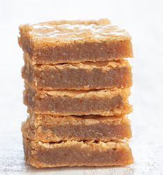 five pieces of bread stacked on top of each other in front of a white background