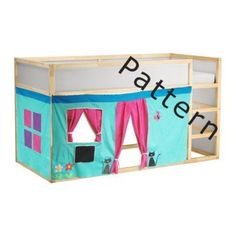 a child's play tent with curtains and windows