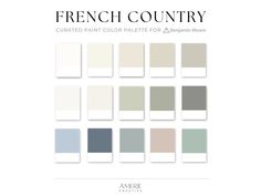 the color scheme for french country is shown in shades of gray, white and grey