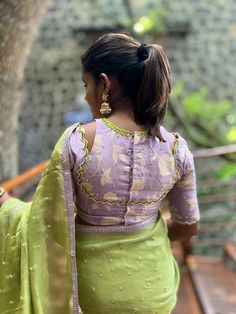 Threads | Threadslabel | Threads Fashion | Threads Bridal Back Thread Blouse Designs, Back Threads For Blouse, Designer Saree Blouse Patterns Latest, Lavender Saree Blouse Designs, Dresses Made From Sarees, Pearl Work Blouses, Blouse Design Silk Saree, Blouse Hands Design, Heavy Blouse Designs