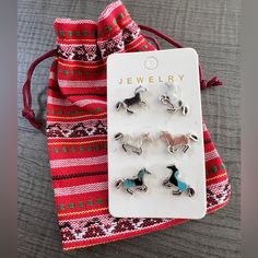 This Is A Set Of 3 Western Style Horse Earrings. They Are Basically Mix And Match For A Creative Flair. They Are New And Never Worn. They Come With Two Warring Backs Each Just In Case You Lose One. They Are Leather, Cow Hair Set In A Silver-Tone Metal. Very Unique And Fun. This Set Will Come In Its Own Native Style Woven Pouch. Hair Set, Horse Earrings, Western Outfits Women, Native Style, Hair Setting, Western Horse, Outfits Women, Western Outfits, Western Style