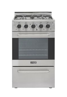 an electric stove with two burners and one oven door open, on a white background