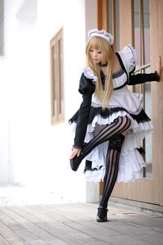 He is a Brolita...a boy who dresses like a girl Lolita.  I like his tights. B Maid Cosplay, Maid Outfit, Maid Dress, Petticoat, Harajuku