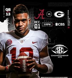 a man holding a football in front of a black and white background with other sports logos