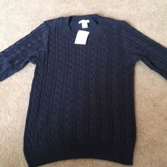 New H&M Navy Blue Cable Knit Sweater Size Xs. Perfect Basic Navy Cable Knit Sweater For Fall, Navy Fitted Knitted Sweater, Fitted Navy Knitted Sweater, Navy Cable Knit Top, H&m Knitted Long Sleeve Tops, H&m Long Sleeve Knitted Tops, H&m Casual Winter Sweater, Casual H&m Winter Sweater, Navy Cable Knit Crew Neck Top