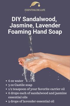 Sandalwood, Jasmine, Lavender DIY Foaming Hand Soap Recipe Hand Soap Diy, Diy Foaming Hand Soap Recipes, Homemade Foaming Hand Soap, Foaming Hand Soap Recipe, Lavender Diy, Hand Soap Recipe, Diy Foaming Hand Soap, Jasmine Soap, Foaming Hand Soap Dispenser