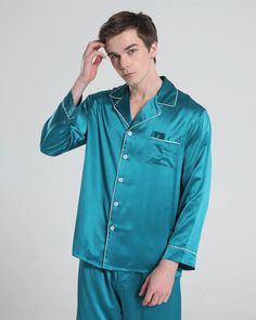 Type: Classic Men Silk Pajamas Material: 19Momme Charmeuse Silk Details: A luxurious update of a classic design, the Men's Long Sleeve Silk Button Down Pajama Set, made from soft, sleek silk that will nurture and caress your skin as you wear them. This set has a relaxed fit to provide you with the utmost comfort while sleeping or relaxing at home. You'll feel so good wearing this set you'll want to wear it out. SIZE: CM / INCH （Top） SIZE Bust Shoulder Length XS 108/ 42.52" 47/ 18.50" 70.5/ 27.76 Mens Silk Pajamas, Silk Pajamas Set, Pajamas Long Sleeve, Silk Shirt Blouses, How To Wash Silk, Silk Socks, Silk Pajama Set, Ballet Fashion, Luxury Silk