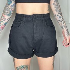 Lack Denim. Never Worn. New With Tags. Mid Rise Denim Shorts, Mom Denim, Cuffed Denim Shorts, Shorts Cotton, Black Jean Shorts, Frayed Jeans, Frayed Denim, Acid Wash Denim, Mid Rise Shorts