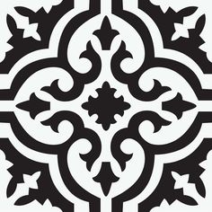 a black and white pattern with an ornate design in the center, on a white background