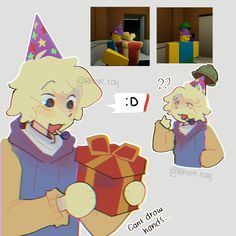 an image of a cartoon character holding a birthday present