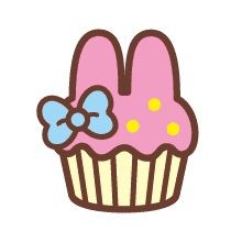 a pink and blue cupcake with a bow on it's head sitting in front of a white background