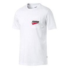 PUMA Pocket T-Shirt 'White' 844617-02 White Cropped T-shirt With Logo Print, White Sporty T-shirt With Branding, White Short Sleeve Graphic Tee, White Crew Neck T-shirt For Sports, White Sporty Crew Neck Shirt, Sporty White Crew Neck Shirt, Casual White Shirt For Sports, White Casual Short Sleeve T-shirt, White Short Sleeve Casual T-shirt