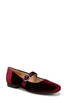 A classic ballet flat is updated with an adjustable mary jane strap for a versatile look of contemporary elegance. 1/2" heel Synthetic upper/textile lining/synthetic sole Imported Casual Ballet Flats, Womens Dress Shoes, Mary Jane Shoes Flat, Velvet Flats, Burgundy Shoes, Red Flats, Shoe Boxes, Colorful Shoes, Famous Footwear