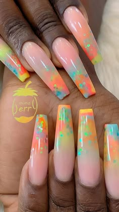 Trendy Coffin Nails Design Ideas 2023 | Hot Nails | Pretty Design Coffin Nails Designs Summer, Nails Design Ideas, Nails Pretty, Colorful Nail Art, Heart Nail Art, Nail Candy, French Nail Designs