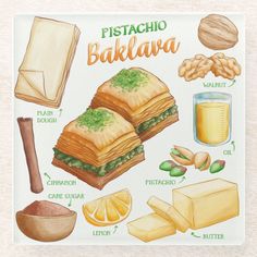 a drawing of some food that includes bread, nuts and other things to make it look like