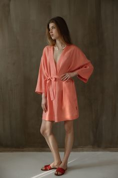 Linen plus size kimono loungewear robe features wide sleeves, removable belt and hidden pockets. 100% skin and Planet friendly linen kimono style delivers minimalism and cosiness. Handmade linen flattering bathrobe is ready for your summer adventures. Ideal for family weekends at home or active outdoor time. This boho style bathrobe brings so many different moods - sustainable and classy for timeless wearing.  Composition: 100% linen Model is 5'9ft / 180 cm, wearing size L Sizes:  S length 94 cm Elegant Summer Robe For Relaxation, Spring Wrap Robe For Sleep, Spring Wrap Sleep Robe, Spring Lounging Robe With Tie Waist, Elegant Summer Relaxation Kimono, Spring Wrap Loungewear Robe, Spring Relaxation Robe With Tie Waist, Tie Waist Kimono For Loungewear, Elegant Linen Summer Robe