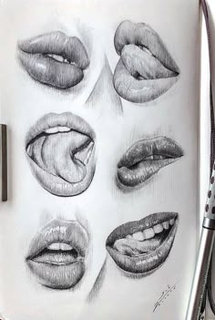 a pencil drawing of different lips and mouth shapes