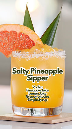 Salty Pineapple Sipper Pineapple Vodka Drinks, Deep Eddy Vodka, Simple Syrup Cocktails, Pineapple Vodka, Summer Vodka Cocktails, Specialty Cocktails, Pretty Alcoholic Drinks, Pineapple Cocktail, Cocktail Drinks Alcoholic