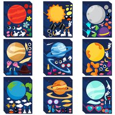 PRICES MAY VARY. Package Including---5 sheets of each of the 9 planets cartoon faces stickers (45 Sheets in total), nine cute cartoon planets, inspirational galaxy stickers for kids. Easy to peel and stick. Value Stickers Pack for Birthday Kids Party Favors Supplies---This with unique designs and patterns, the 9 planets face stickers sheets include abundant facial expression, dressing and cool gesture stickers, which allow kids to pin and dress up for the 9 planet characters. Creative Stickers f Solar System Birthday Party, Diy Outer, Cartoon Planets, Solar System Birthday, Galaxy Stickers, Planet Stickers, Planets Solar System, 9 Planets, Creative Stickers