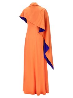 Long 'Pilar' silk dress with asymmetric sleeves, one is short and the other is surmounted by a cape with contrasting lining. Composition: 100% silk Orange Casual Dress, Hijab Cartoon, Fashion Gowns, Dressy Fashion, Dress Silk, Red Dresses, Pleats Please Issey Miyake, Asymmetrical Dress, Luxury Retail