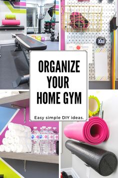 Home gym organization Exercise Room Organization Ideas, Gym Wall Storage Ideas, Total Gym Storage Ideas, Women Home Gym Ideas, Small Gym Storage Ideas, Gym Equipment Storage Small Spaces, Gym Organizer Ideas, Dumbbell Storage Ideas Small Spaces, Home Gym Organizer