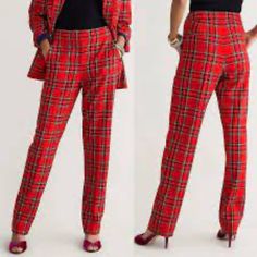 New J.Crew Kate Straight-Leg Pant In Good Tidings Tartan Plaid Wool Blend 2 Nwt! I Purchased And Didn’t Realize I Already Own Them. Whoops! Dark Green Pants, Ankle Pants Women, Leopard Pants, Lined Pants, White Linen Pants, Pinstripe Pants, Red Tartan, Jumpsuit Trousers, Green Pants