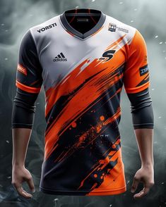 an orange and black soccer jersey is shown