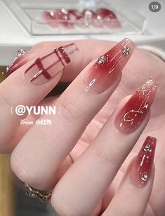 nails inspo douyin chinese 2016 Nails, Shapes Nails, Acrylics Nails, Set Nails, Nail Aesthetic, Nails 2016, Aesthetic Nail, 2024 Nails