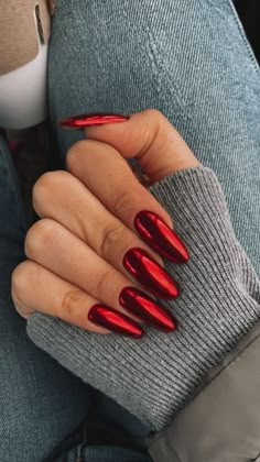 Holiday Chrome Nails, Red Chrome Nails Designs, Red Chrome Nails, 2024 Ideas, Bridesmaids Nails, Nagellack Trends