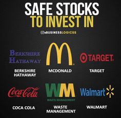 the logos for safe stocks to invest in are displayed on a black background with white lettering