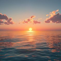 the sun is setting over the ocean as seen from a boat in the water with clouds